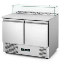 Саладета HURAKAN HKN-GXSD2GN-GC 2-х дверна з гранітною поверхнею і склом